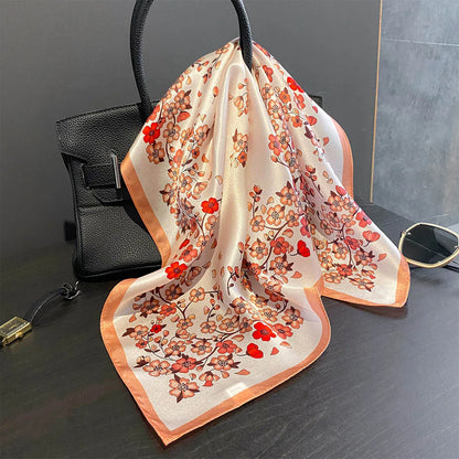Damen Seidensatin Schal 53cm quadratisch Blumenprint Kopftuch Hijab Bandana G