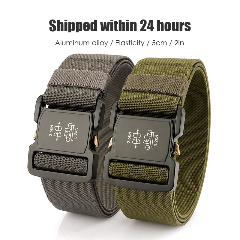 Herren-Gürtel Elastisch mit Aluminium-Schnalle 5 cm Breit Militärisch-Taktischer Stil