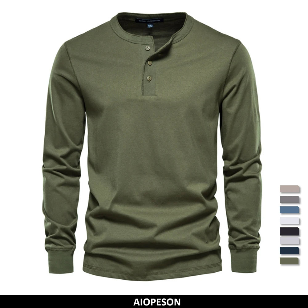 Herren Langarm T-Shirt mit Button-Down Kragen aus hochwertiger Baumwolle