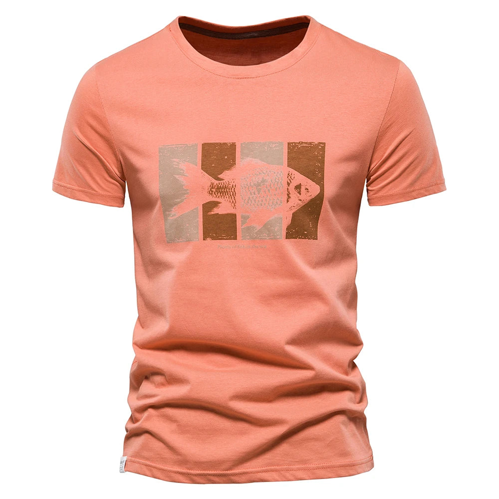 Aio peson 100% Baumwolle T-Shirts für Männer Kurzarm O-Ausschnitt Mode Druck Slim Fit Herren T-Shirts Casual Sommer Herren bekleidung