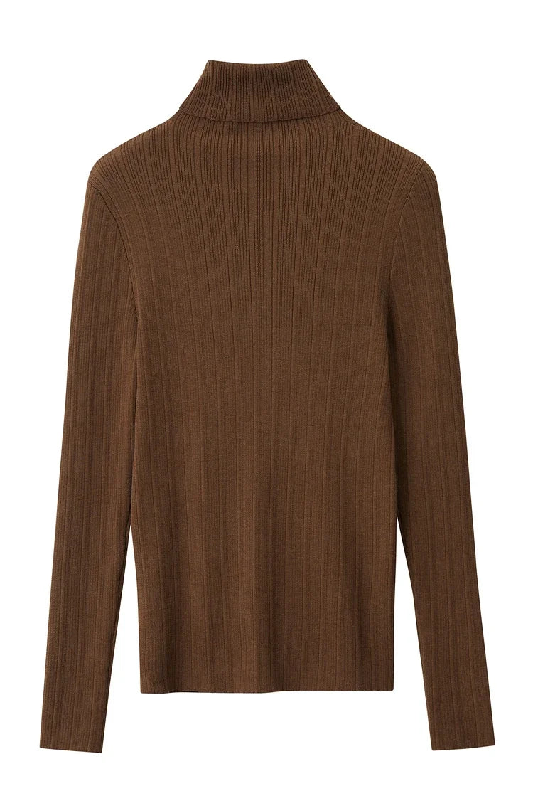 Damen-Rollkragenpullover Slim Polyester-Viskose Herbst-Winter