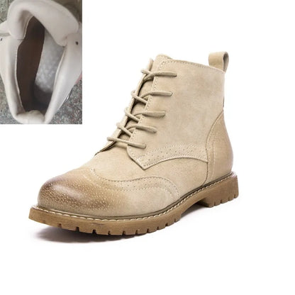 Damen-Ankle-Boots in beigem Wildleder mit Schnürung und kurzem Innenfutter