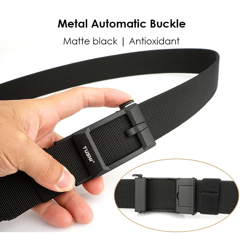 Herren-Gürtel Verstellbar aus elastischem Nylon mit automatischer Metall-Schnalle Breite 3,4 cm