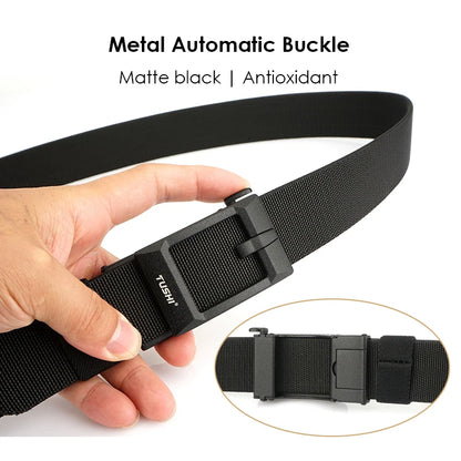 Herren-Gürtel Verstellbar aus elastischem Nylon mit automatischer Metall-Schnalle Breite 3,4 cm