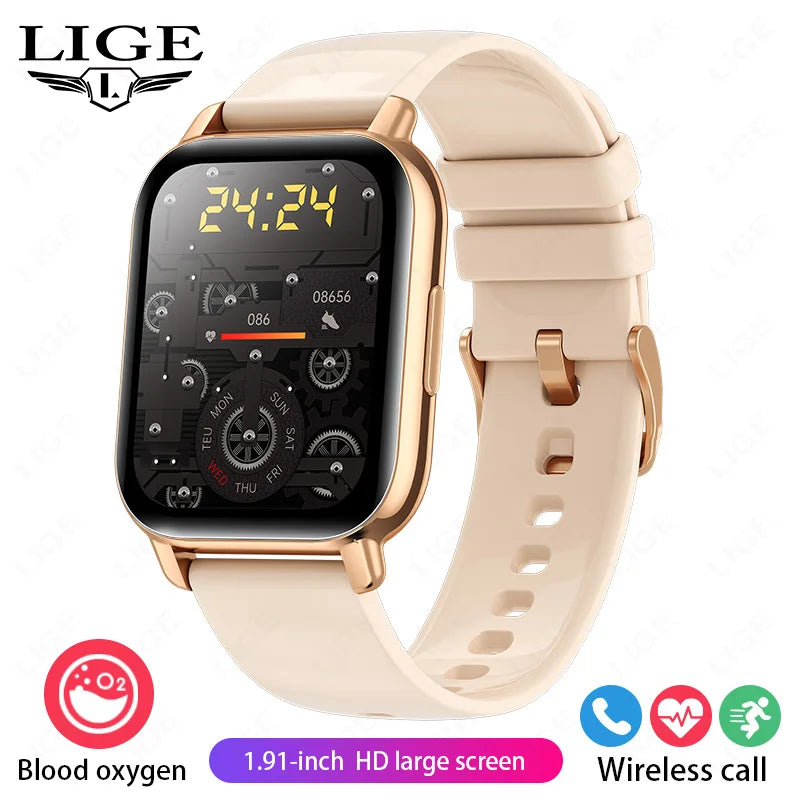 LIGE 2024 Neue Mode Smartwatch Männer 1,91 "HD Bildschirm Bluetooth Anruf Herzfrequenz Blutdruck Schlaf Überwachung Smart Uhr frauen