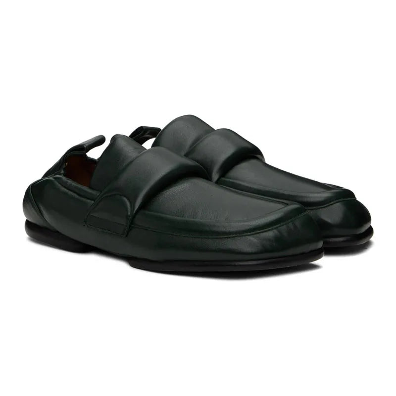 Herren-Loafer aus dunklem Leder, Slip-On mit gepolsterter Fersenpartie und Riemenoptik