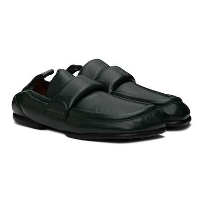 Herren-Loafer aus dunklem Leder, Slip-On mit gepolsterter Fersenpartie und Riemenoptik