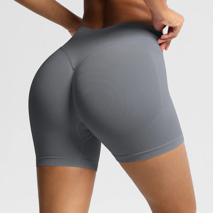 Damen-Sportshorts mit hoher Taille, anthrazitgrau, figurbetont, Stretch, kurze Gym-Shorts
