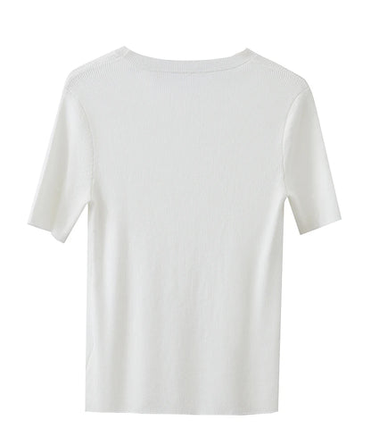 Damen-Rundhalspullover Lyocell Slim Kurzarm figurschmeichelnd Sommer