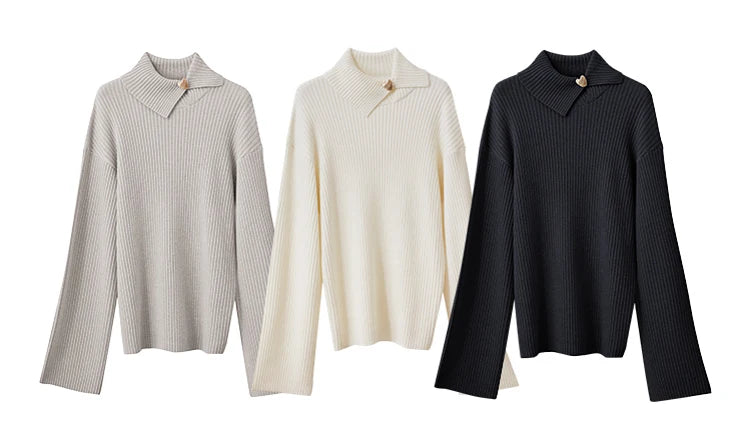 Damen-Strickpullover, hellgrau mit Stehkragen, Knopf vorn, langärmlig; auch creme und schwarz
