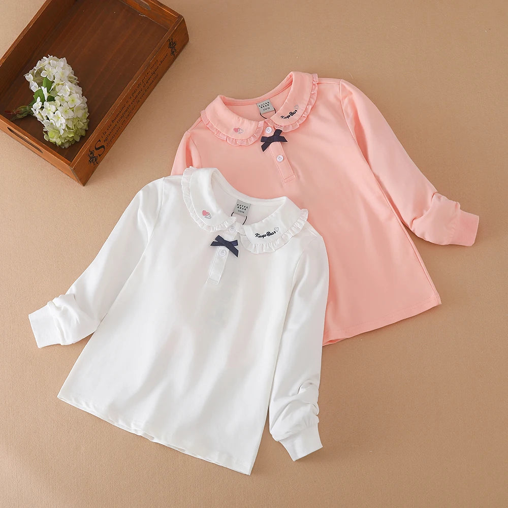 Mädchen Hemd Schuluniform für Kinder Frühling Herbst Langarm Polos hirt Kinder drehen Kolloar Top