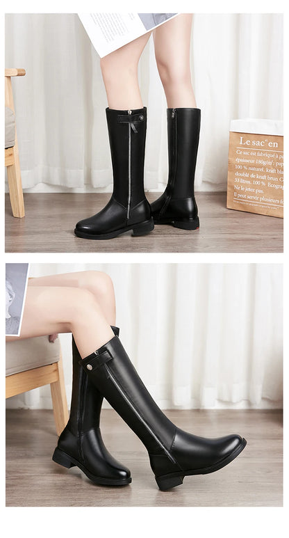 AIYUQI  Women Winter Boots 2025 New Genuine Leather Long Boots Women Big Size 41 42 43 Wool Warm Zipper Riding Boots Women