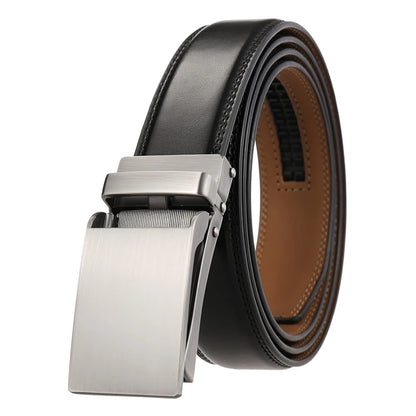 Herren-Gürtel aus Rindsleder mit automatischer Metallschnalle, 31 mm Breite, braun