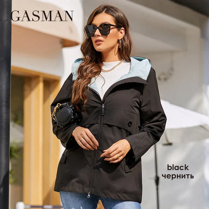 Langer Damen-Trenchcoat mit modischem Design und Kapuze – Hochwertiger Windbreaker mit Schlitz für den Frühling