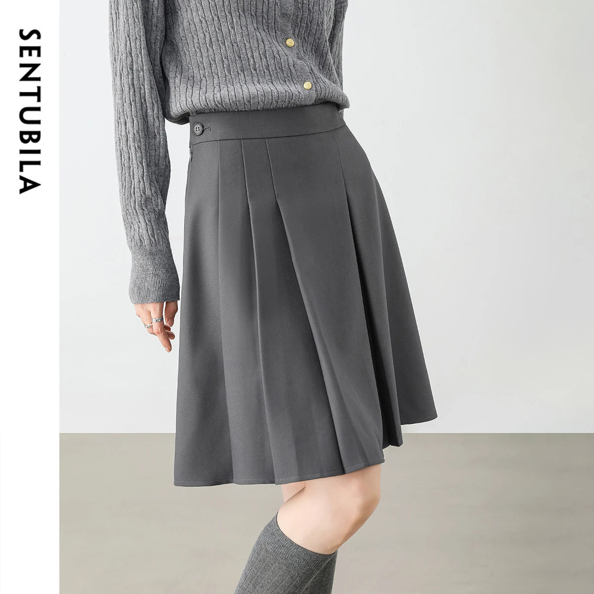 Damen Faltenrock im A-Linien Stil aus klassischem Twill Material