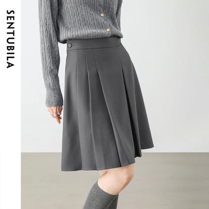 Damen Faltenrock im A-Linien Stil aus klassischem Twill Material