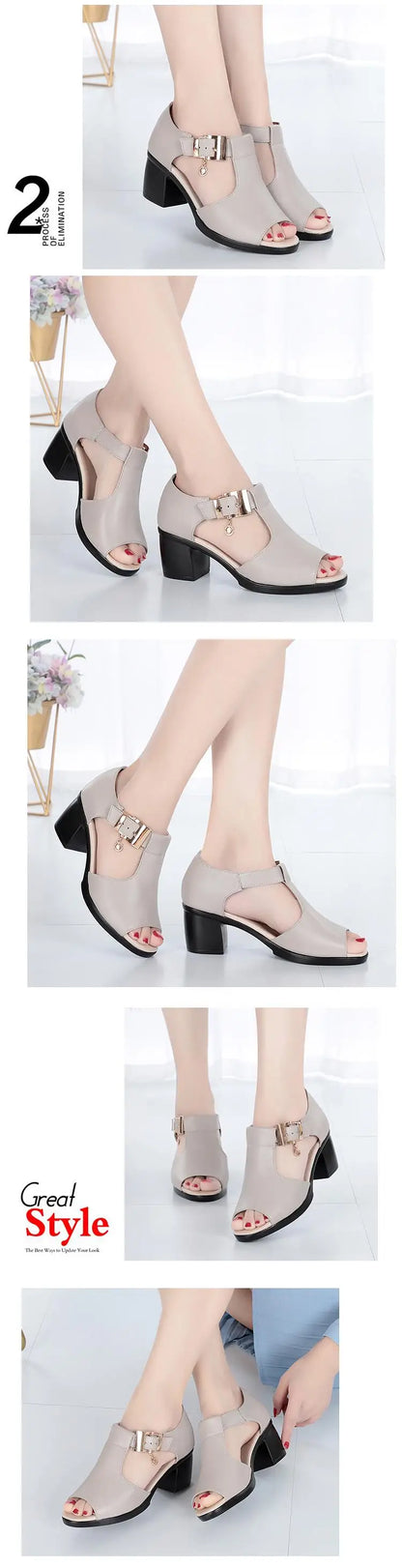 AIYUQI Frauen Sandalen Aus Echtem Leder 2024 Sommer Mode Stil Frau Sandalen Feste Beiläufige Prägnante Dame Med Ferse Schuhe Sandalen