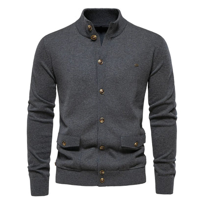 Herren Strickjacke im lässigen Stil mit Stehkragen und Knopfleiste