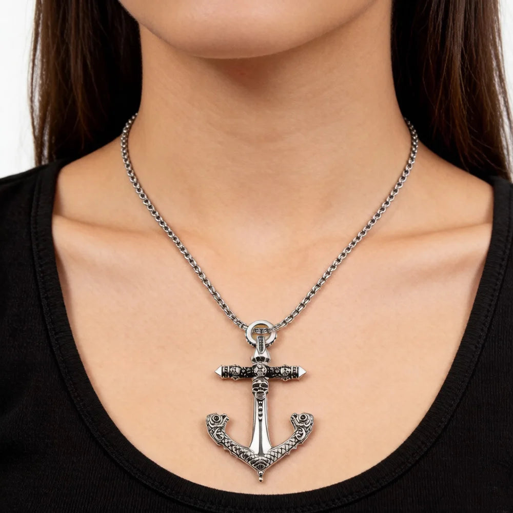Damen-Charm-Anhänger Totenkopf Anker Punk Rebel aus Sterlingsilber