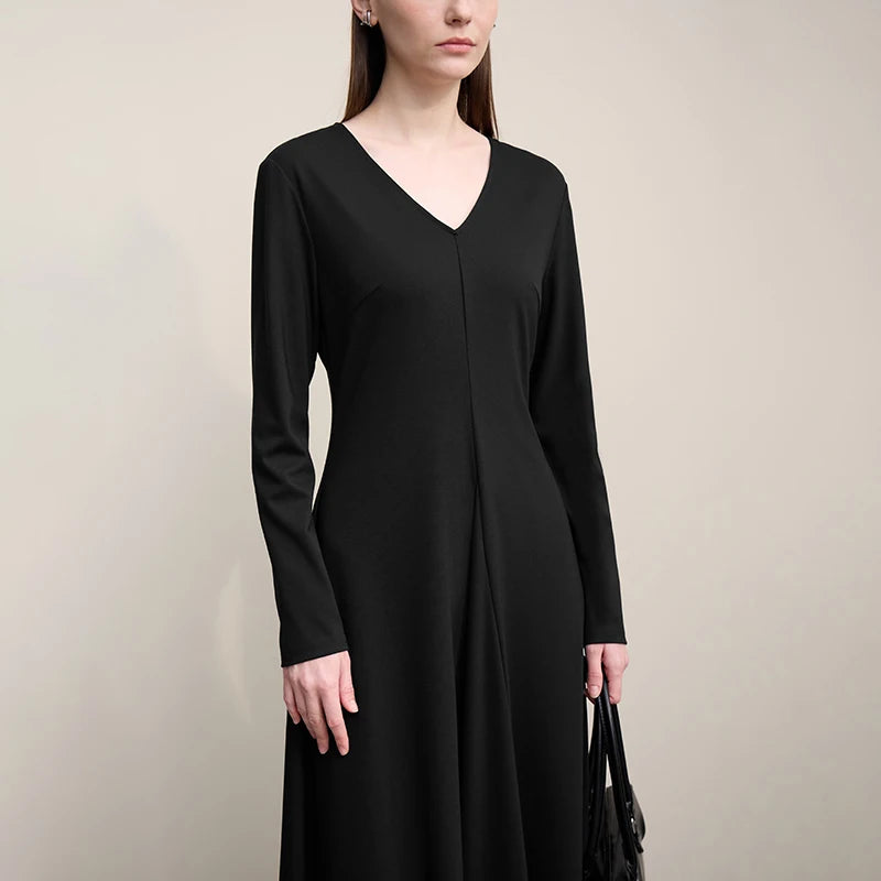 Elegantes Damen Strickmaxikleid Mit Elastischer Taille Für Büro Und Reisen