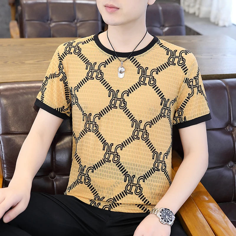 Herren T-Shirt aus feiner Seide mit kurzem Rundhalsausschnitt für den Sommer