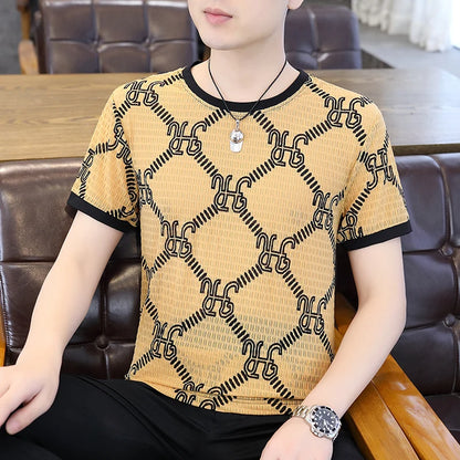 Herren T-Shirt aus feiner Seide mit kurzem Rundhalsausschnitt für den Sommer