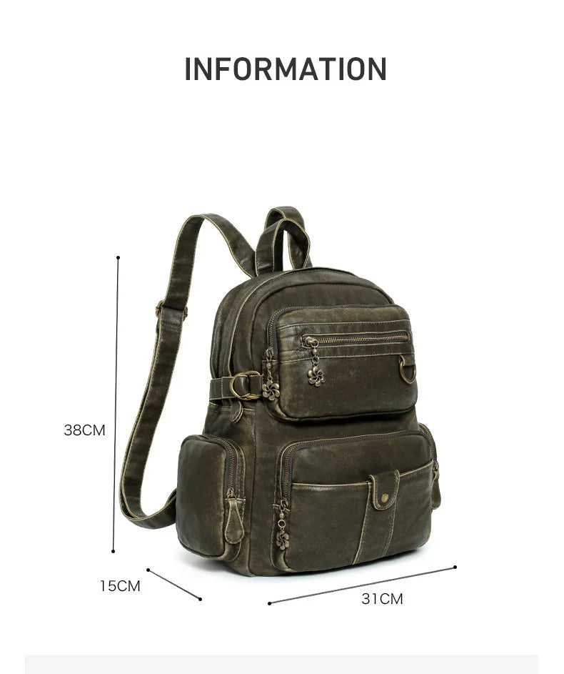 Damen-Schulrucksack Großes Fassungsvermögen 20-35 Liter Mit Gepolstertem Rücken Vintage Schwarz