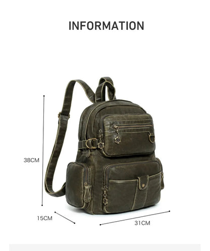 Damen-Schulrucksack Großes Fassungsvermögen 20-35 Liter Mit Gepolstertem Rücken Vintage Schwarz