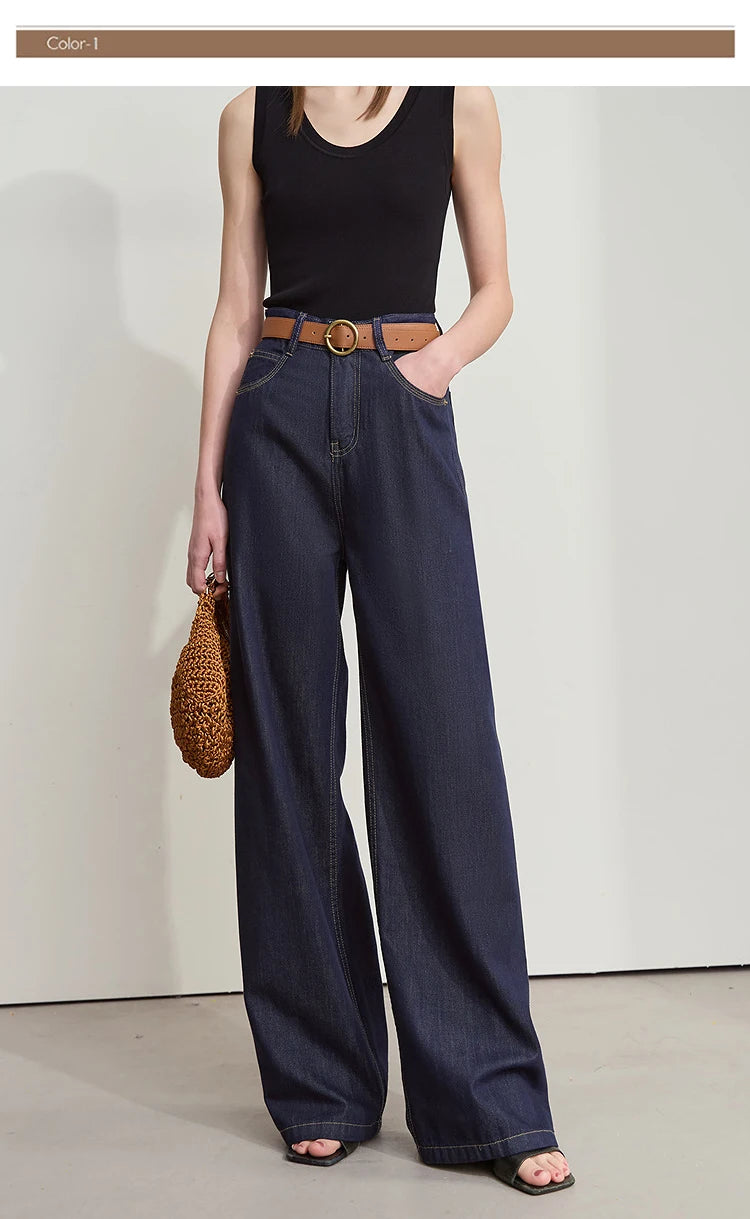 Damen Jeans aus Lyocell-Baumwolle mit weiten Beinen im Retro-Look