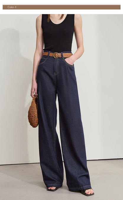 Damen Jeans aus Lyocell-Baumwolle mit weiten Beinen im Retro-Look
