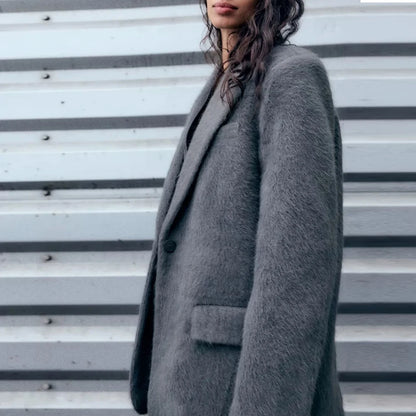 Elegante Damenjacke mit Reverskragen und langen Ärmeln – luxuriöses Patchwork-Design mit Taschen