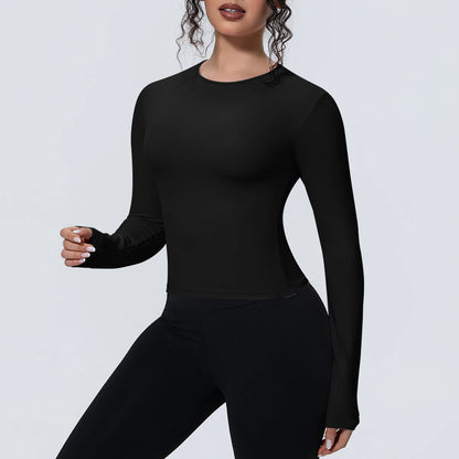 Yogashirt mit langen Ärmeln, schwarz, figurbetonter Schnitt