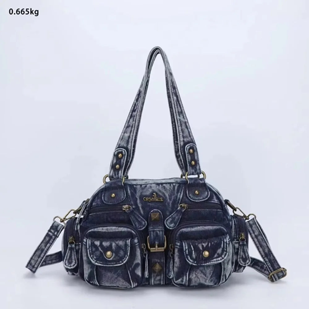 Damen-Handtasche Vintage PU-Leder mit Schultergurt und Obergriff Innenfach für Telefon und Geldbörse