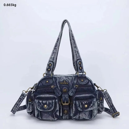 Damen-Handtasche Vintage PU-Leder mit Schultergurt und Obergriff Innenfach für Telefon und Geldbörse