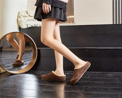 AIYUQI Hausschuhe Weiblichen Echten Leder 2024 Neue Slip-on Winter Hausschuhe Damen Casual Fleece Trend Hausschuhe Schuhe Frauen