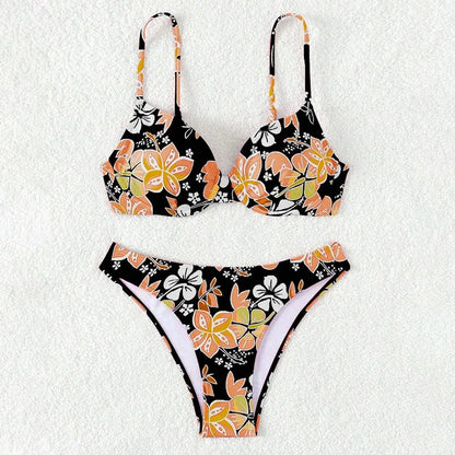Sexy Bikini-Set mit Push-up-Effekt – Solides Badeoutfit für Damen am Strand oder Pool