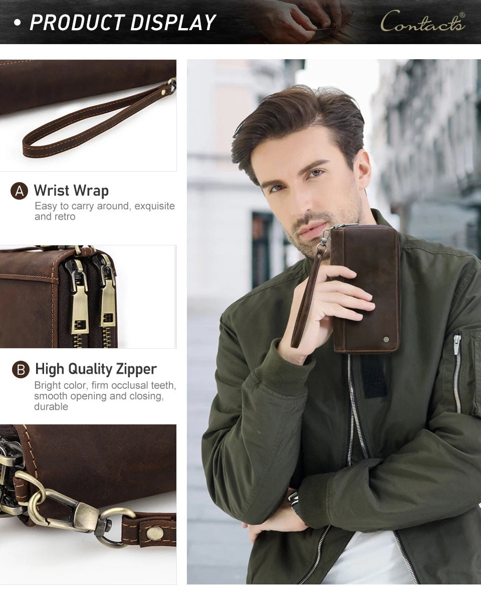 Herren Echtleder Clutch Vintage Business Geldbörse Kartenhalter Reise Büro Geschenk