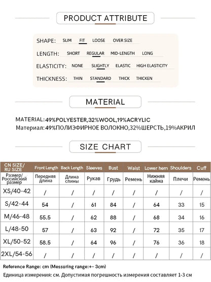 AMII Produktangaben: Material- und Größentabelle für den Strickpullover
