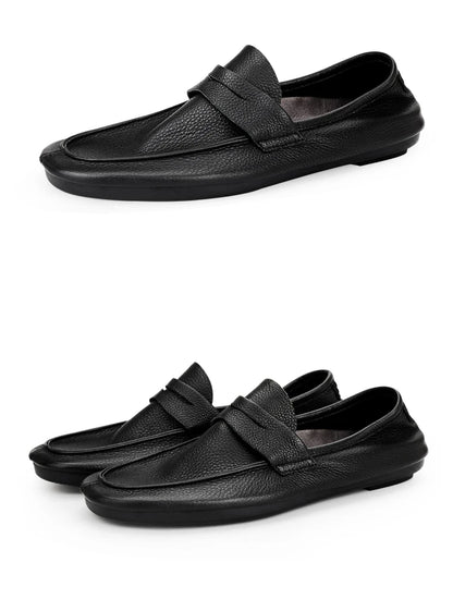 Herren-Lederloafer in Schwarz, Schlupfdesign mit breiter Zierlasche