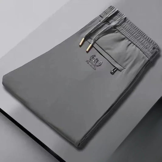 Eisseidenhose, elastische Freizeithose für Männer, mittleres Alter und junge Leute, elastische Taille, lockere Sporthose, dünne, gerade Hose