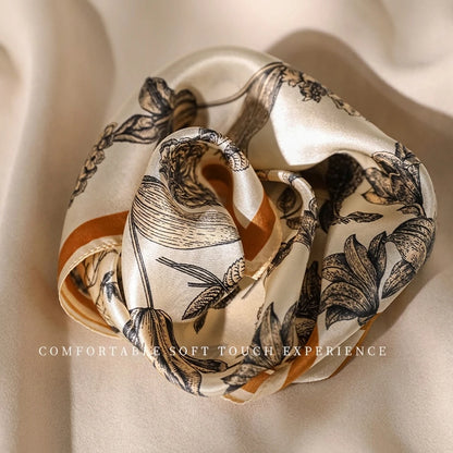 Damen Seidensatin Schal 53cm quadratisch Blumenprint Kopftuch Hijab C