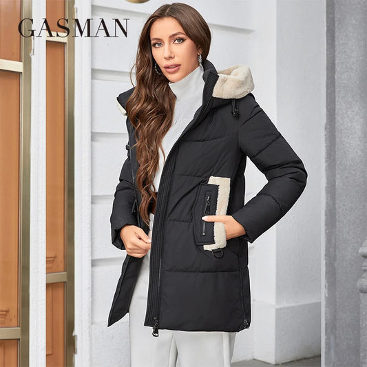 Lange Damen-Winterdaunenjacke mit klassischem Design und Reißverschlusstaschen – Freizeit-Parka in Uni-Farben und großen Größen