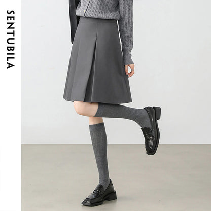 Damen Faltenrock im A-Linien Stil aus klassischem Twill Material