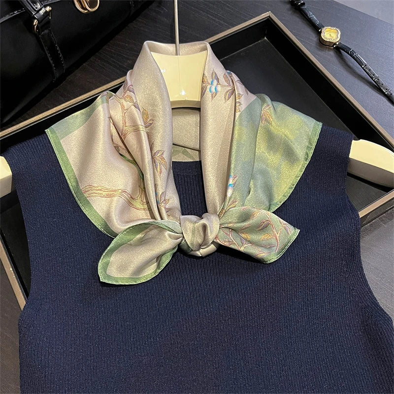 Damen Seidenschal 53cm quadratisch Blumenprint Luxus Hijab Bandana H