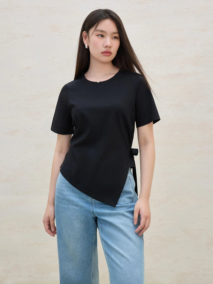 Damen Vintage T-Shirt mit Kontrastnähten und Rundhalsausschnitt – Lässiger Schnitt aus atmungsaktivem Baumwollmix für einen schicken Freizeitlook