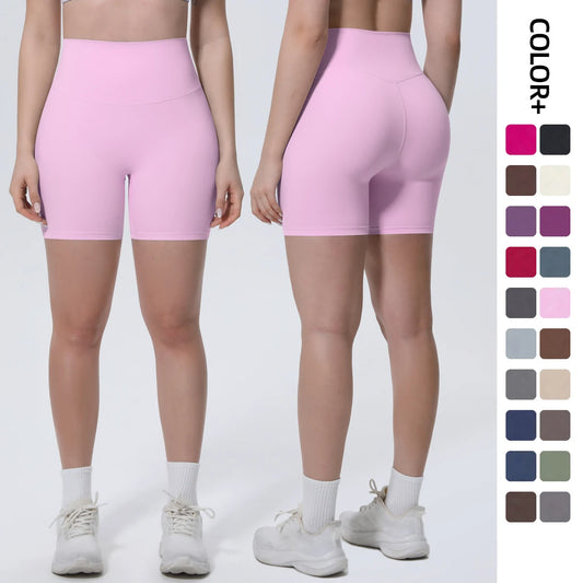 Nahtlose Yoga-Shorts, hoch tailliert, lila-rosa, nahtloses Sportmaterial