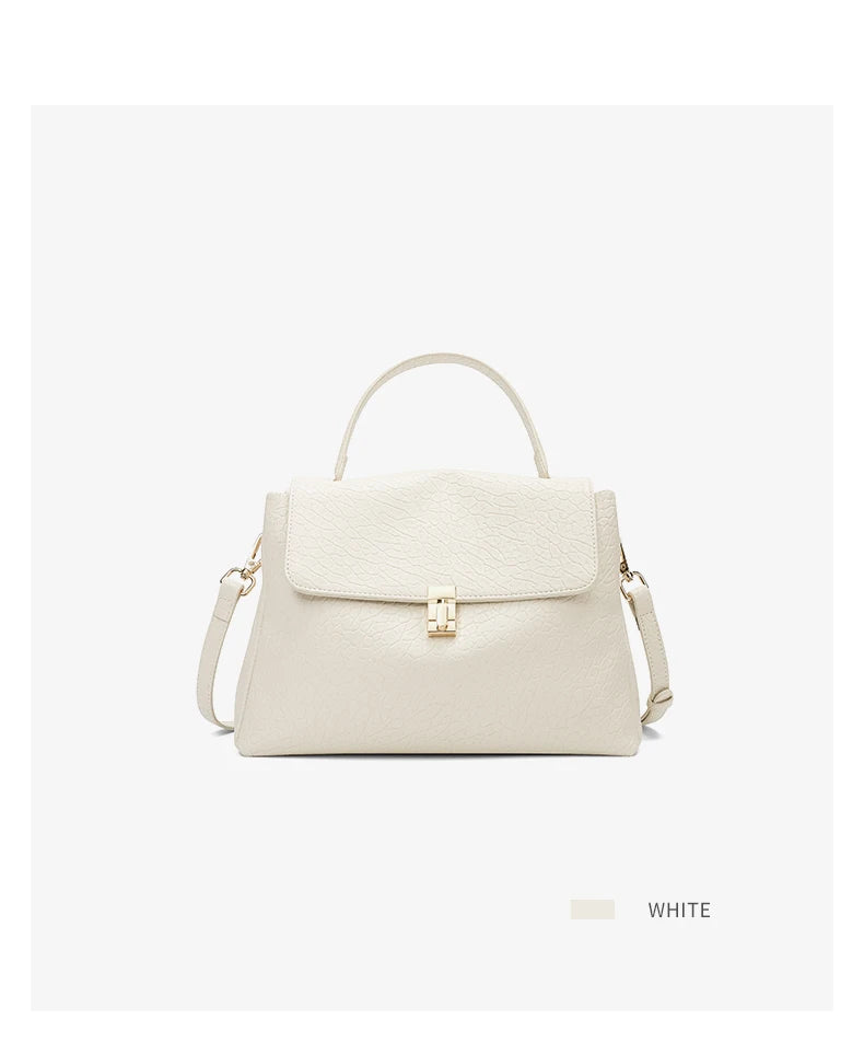 Damen-Tasche aus Splitleder mit Lychee-Muster und eleganter Klappverschluss für Alltag und Büro
