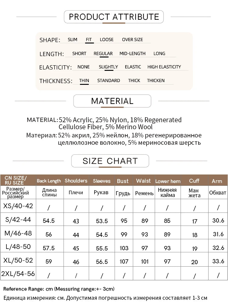 Tabelle mit Produktattributen und Materialangaben für Damen-Pullover