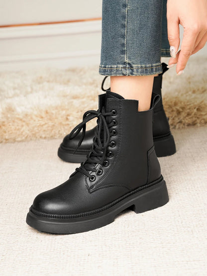 Damen Stiefeletten aus echtem Leder im Retro-Stil mit quadratischem Absatz