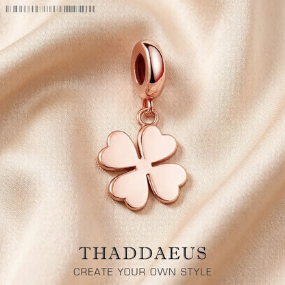 Damen-Charm-Anhänger Kleeblatt Roségold Glück Europa aus Sterlingsilber